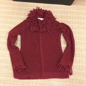 Free People Red Knit Wool Fringe sweater